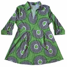 Shein Curve 3XL Dress Green Geometric Circle 3/4 Sleeve V Neck Empire Waist