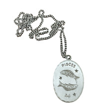 Pewter BDA Zodiac Pisces Horoscope Pendant Chain Necklace FEB - MARCH Birthday