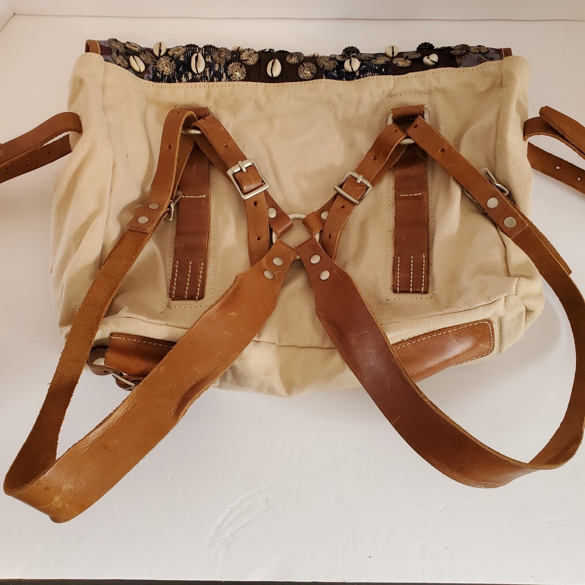 Free People Canvas Handbag / Backpack Beaded Shells  display picture 2
