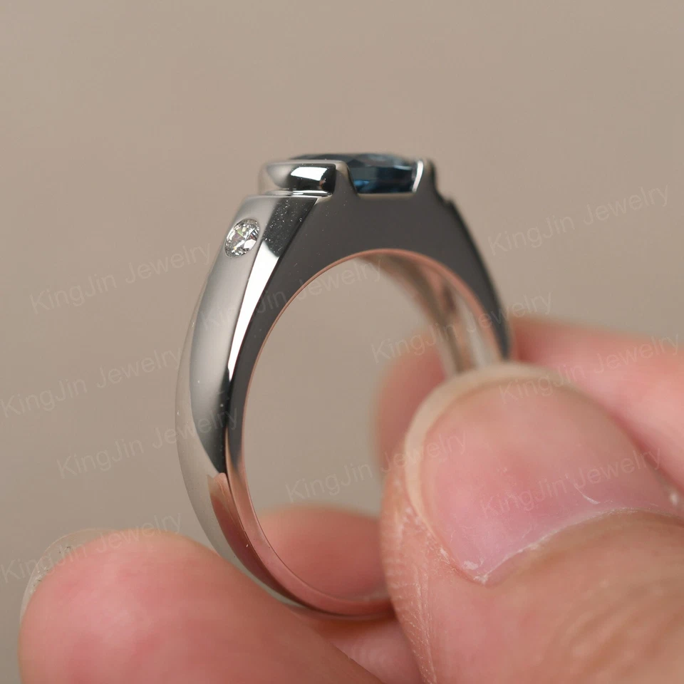 Овальная форма 8 x 6 мм Лондон синий топаз кольцо для мужчин простой обручальное кольцо серебро rin - Изображение 3 из 4