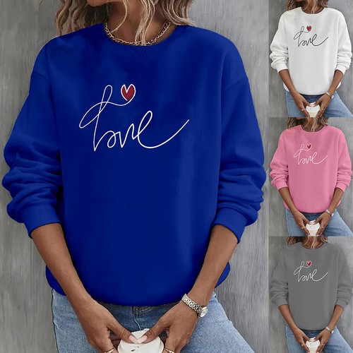 Womens Sweatshirt Love Ladies Casual Baggy Long Sleeve Valentine's Day Tops - Picture 1 of 19