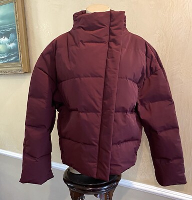 THEORY L OFFSET PUFFER JACKET QUILTED DOWN ZIP REN POLY 2 DARK CURRENT NWT $455