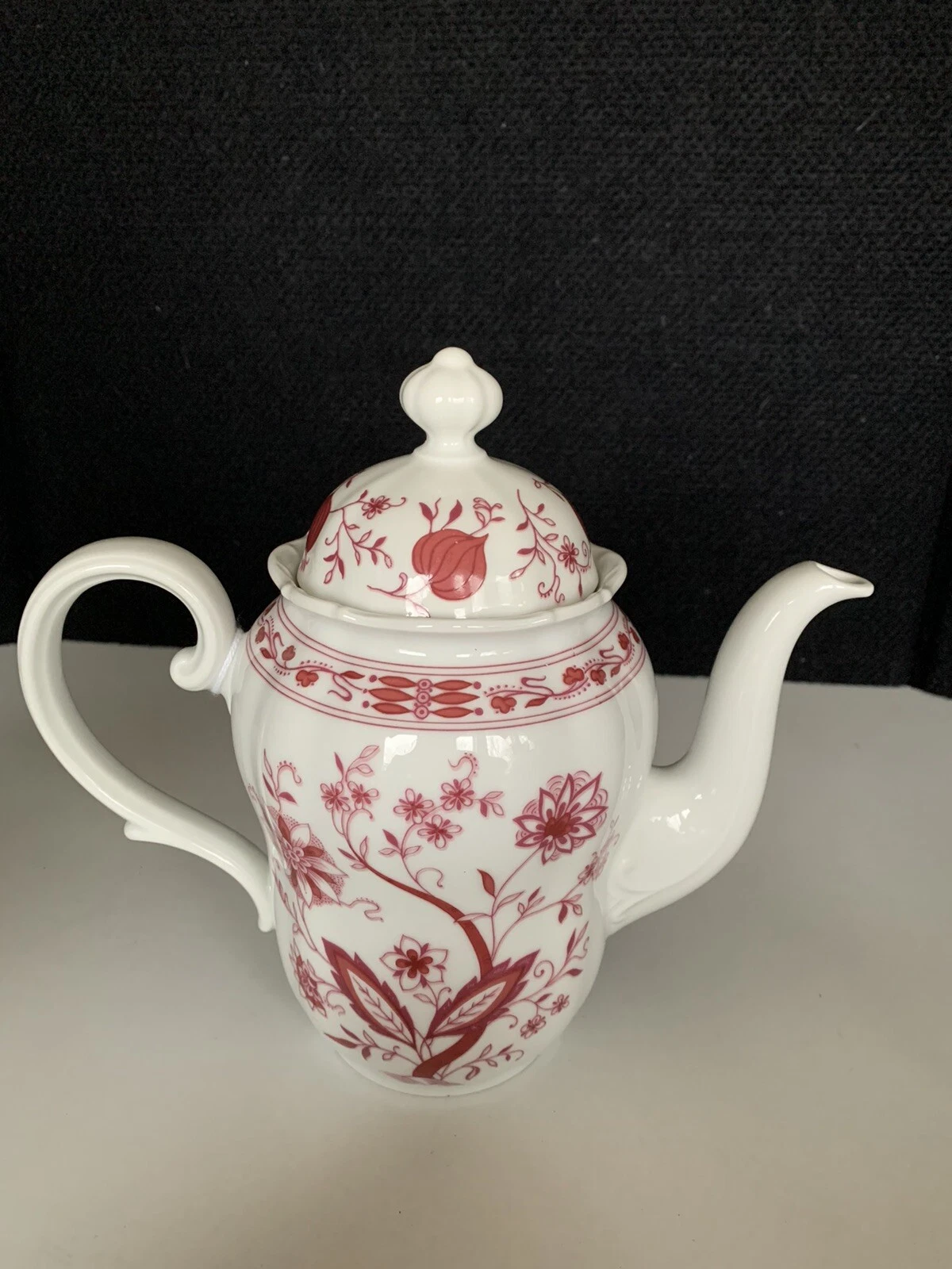Porcelain Percolator Tea Kettle Barock West Germany Bavarian Vintage White Red