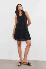 VELVET By Graham &Spencer Mina Cotton Slub Gauze Tiered Dress Black S $159 H7