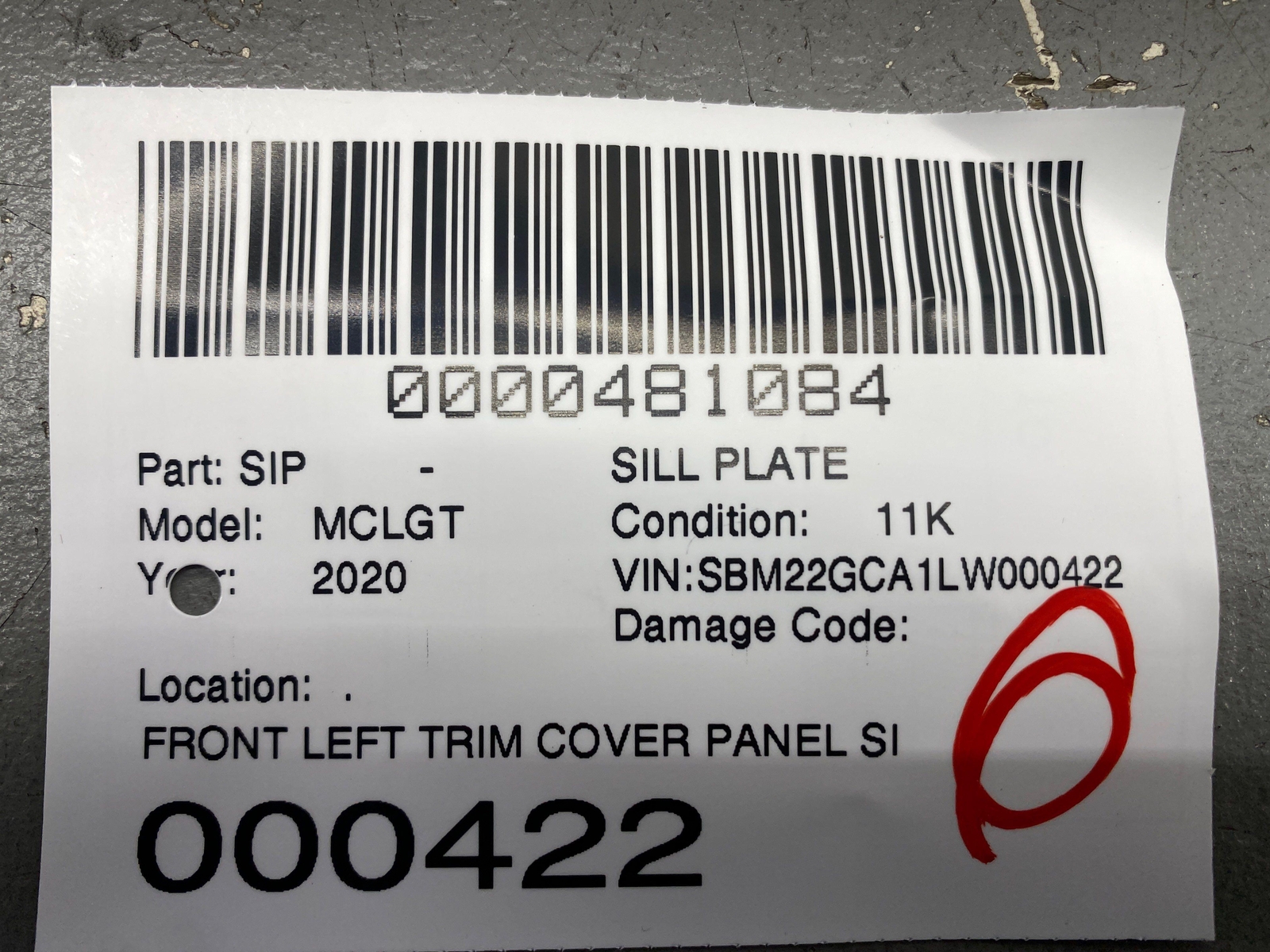2020-2023 MCLAREN GT FRONT LEFT TRIM COVER PANEL SILL PLATE BAROLO RED 13NA398CP