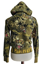  VINTAGE ED HARDY X CHRISTIAN AUDIGIER TIGER WOMENS ZIP UP HOODIE  S/M 
