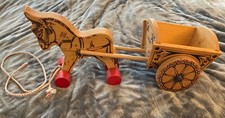 Steiff wooden donkey cart pull toy - vintage wood horse buggy