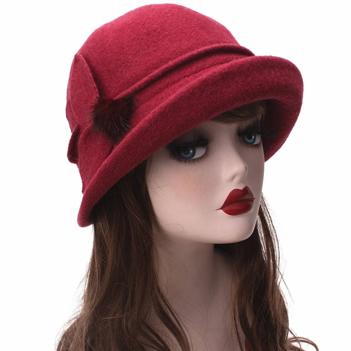 Red Wool Cloche Hat designed by Hildur Bolladóttir Bellady Women Solid Color Winter Hat 100 percent Wool Cloche  main image 3