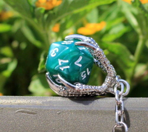Dragon's Green Claw - Resin D20 Gaming Tabletop DND RPG 5e Dice Keychain - Picture 1 of 5