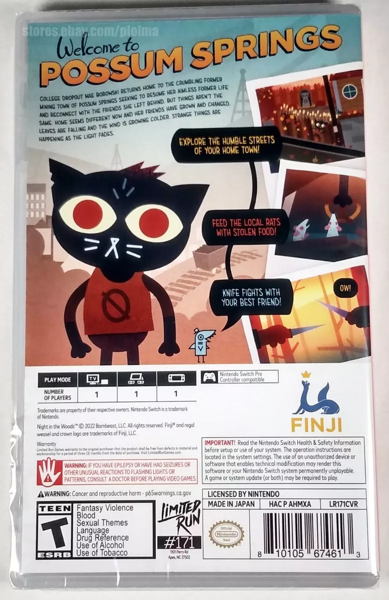 NIGHT IN THE WOODS Brand New NINTENDO SWITCH Game Limited Run #171 ESRB  Release