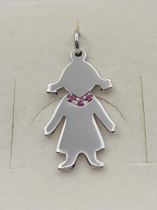 Ciondolo Bimba argento 925 zaffiri rosa pendente collana girocollo donna bambina - Immagine 4 di 4