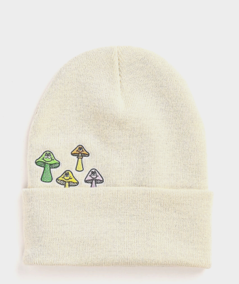 Neff Mens Fun Guys Smiling Mushroom Faces Off White Beanie New