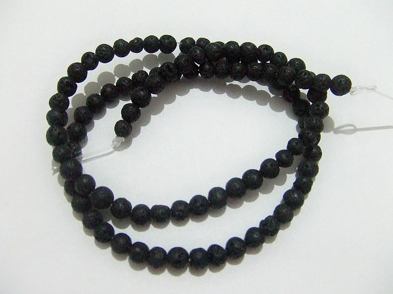 1filo/ 90pz perline pietre di lava vulcanica tondo 4mm colore nero bijoux