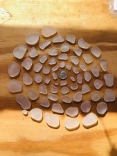 Lot of 61 GORGEOUS WHITE CLEAR Surf-Tumbled Genuine SEA Beach Glass TINY-LG