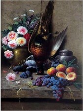 Flowers Fruit Grape Peach Roses M. Carlier Tile Mural Kitchen Backsplash Ceramic