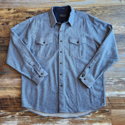 NWoT Pendleton Cascade Wool Denim Twill Shirt Button-Up Flap-Pocket Blue Mens XL