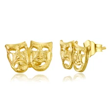 Wellingsale 14k Yellow Gold Smile Mask Stud Earrings (10 X 6mm)