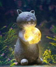 Solar Cat Statue with Gazing Solar LED Lights - Garden Decor for Cat Lovers
