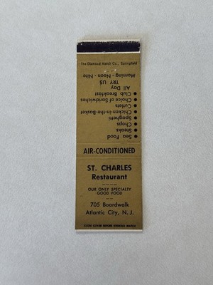St Charles Restaurant Atlantic City New Jersey Vintage Matchbook Cover L2