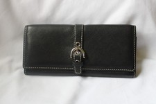 Vintage Coach Buckle Black Leather w/ Jaquard Lining Wallet