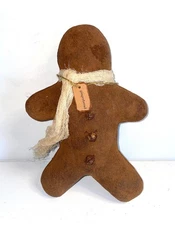 Handmade Primitive Fabric 10" No-Face Gingerbread Man Hand Painted Muslin