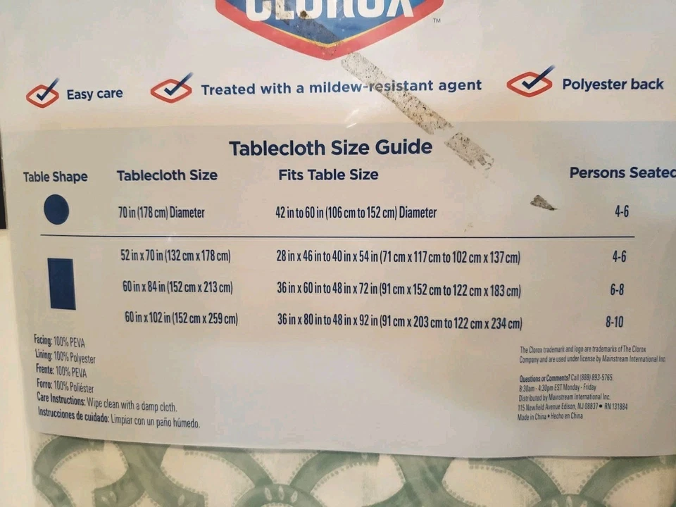 Wipable Tablecloth 70" Round New Clorox Mildew Resistant - Image 4 of 4