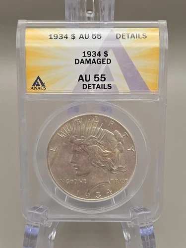 1934 Peace Silver Dollar $1 - ANACS AU55 - Details Damaged