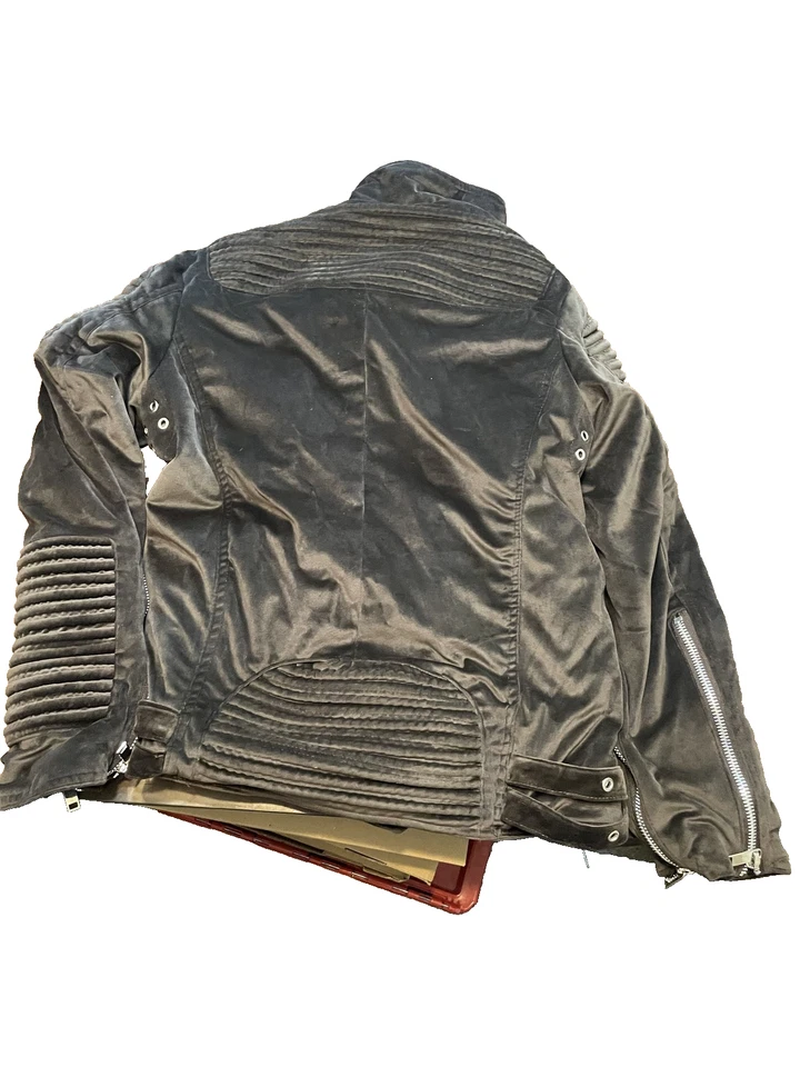 Chaqueta BKYS Para Hombre Grande Marrón Terciopelo Motociclista Acolchada Cremallera Hebilla Cuello Foto 2 de 4