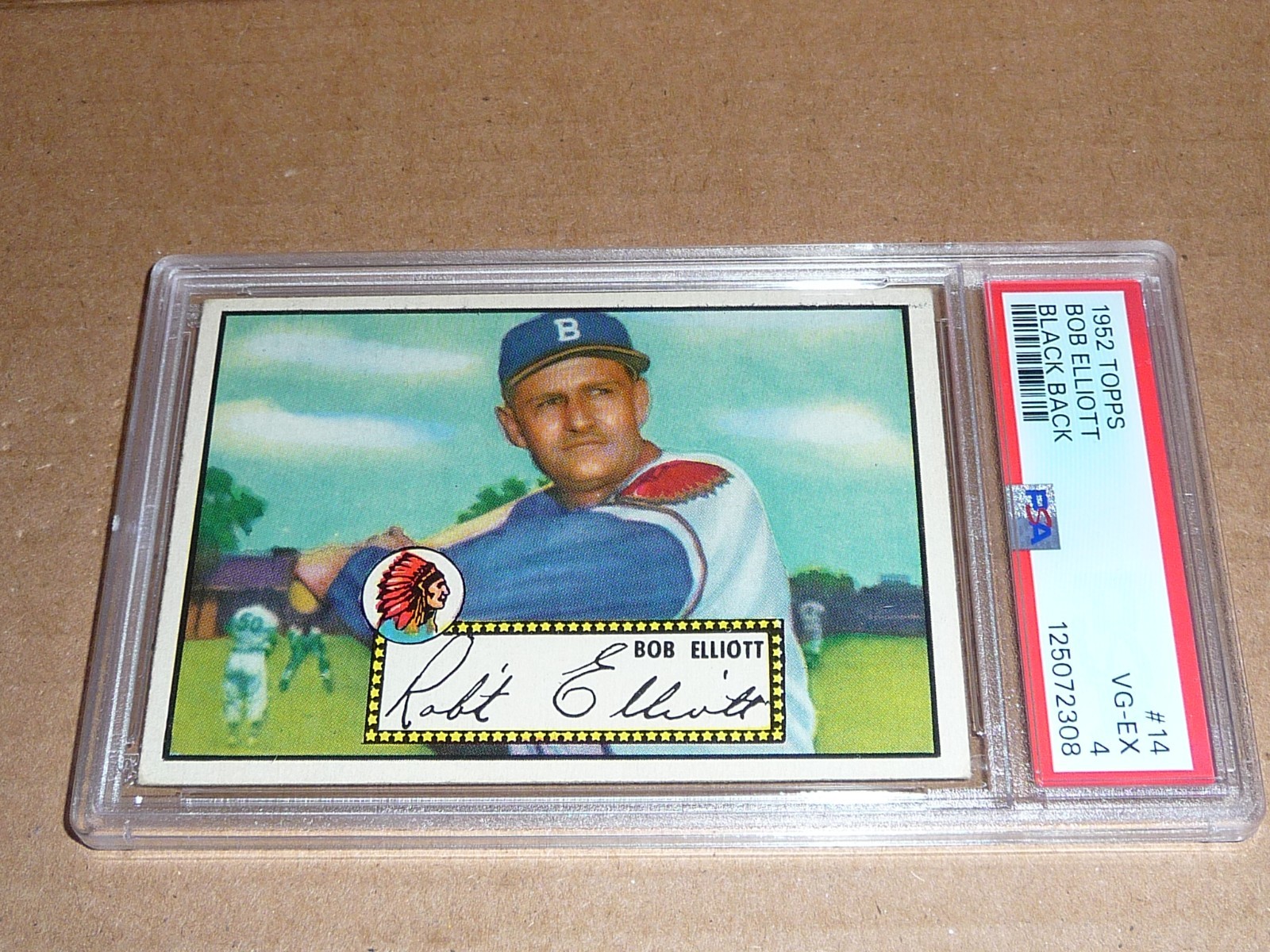1952 Topps BOB ELLIOTT BLACK BACK BOSTON BRAVES #14 PSA 4 VG-EX
