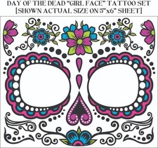 Day Of The Dead Senorita Mexican Sugar Skull Women Costume Girl Face Tattoos