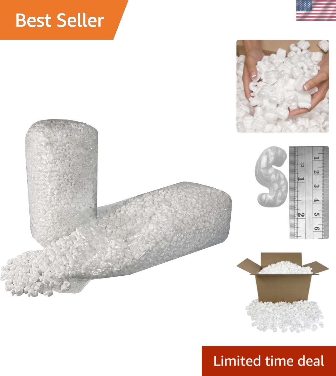 7 Cu Ft White Packing Peanuts – Eco-Friendly S-Shaped Cushion for Safe Shipping