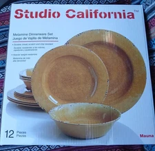 Studio California Mauna 12-Piece Melamine Dinnerware Set-NEW ORG OPEN BX