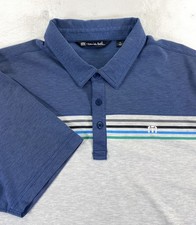 Travis Mathew Men's Course Logo Pima Cotton Blend Blue Stripe Golf Polo Shirt XL