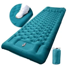 Inflatable Camping Sleeping Pad with Pillow, Extra Thickness 4 Peacock Blue