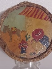 Vintage Folkart Painted Round Wooden Hand Painted Decorative Wall Art