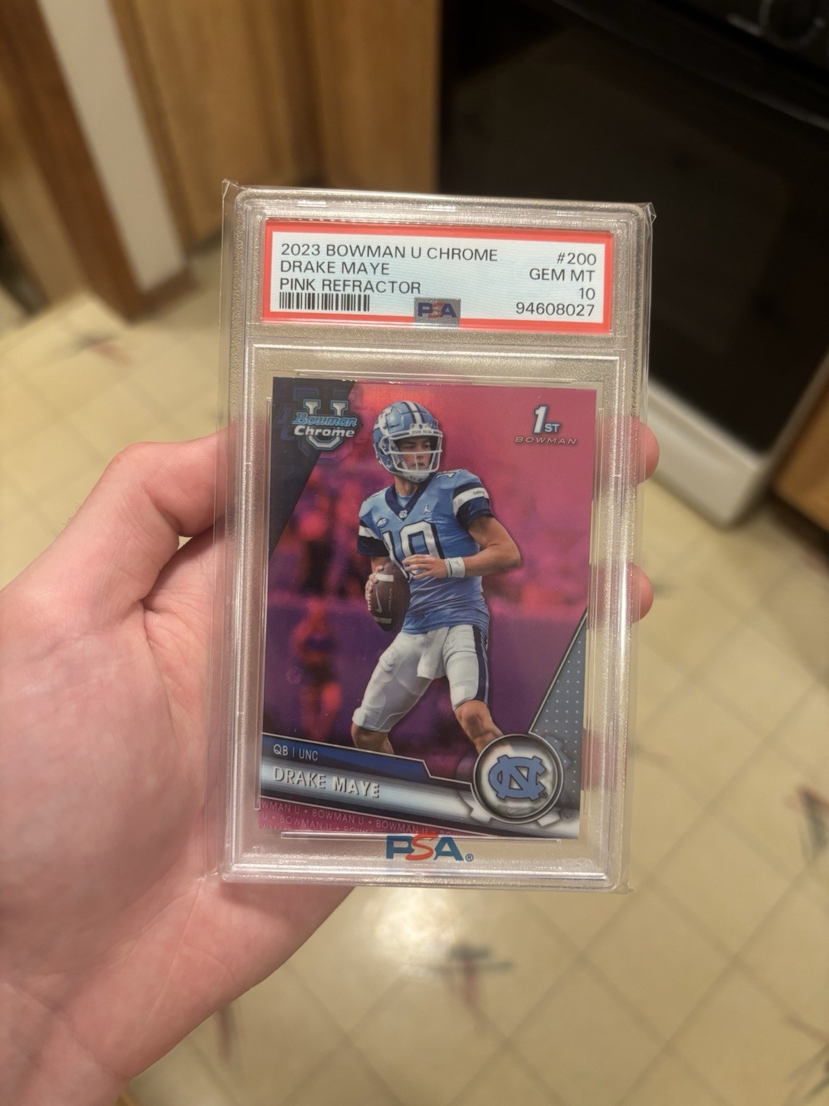 2023 Bowman University Chrome Drake Maye #200 Pink Refractor (RC) PSA 10