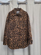 Leopard Print Brushed Oversized Shacket - Collared Coat - Ladies Size 8-10