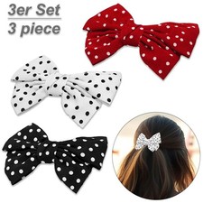 3er Set Fiocchi Fermagli per Capelli Rosso Bianco Nero Punteggiato Molletta