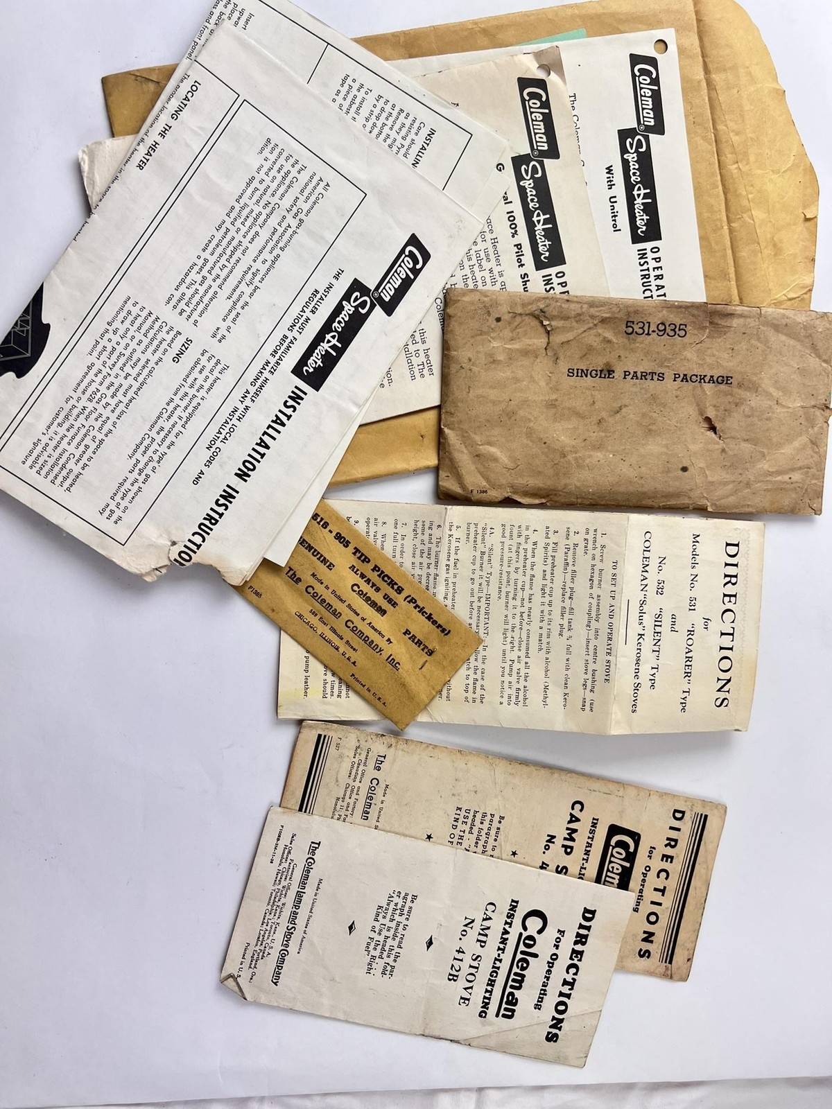 Vintage Coleman Stove Lantern Heater Parts Directions  40s 50s USA Manuals 531