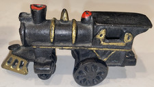 Vintage Cast Iron Steam Locomotive #40 Toy Train Engine - Black Red Gold - 5