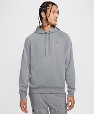 Nike Primary Fleece Mens Dri-FIT UV Pullover Performance Hoodie Gray Large