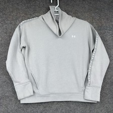 Under Armour Sweatshirt Womens Medium Gray Cowl Neck Logo Tape Sleeve Fleece