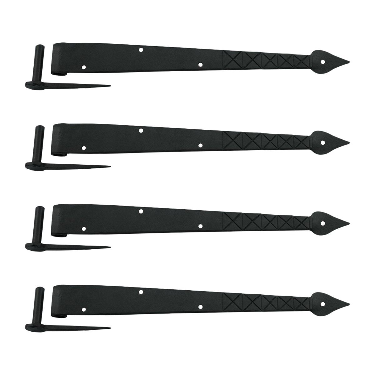 Renovators Supply Black Pintle Hinge 14\" L Wrought Iron Bean Diamond Etch Style Antique Rustic Reversible With Hardware Pack Of 10