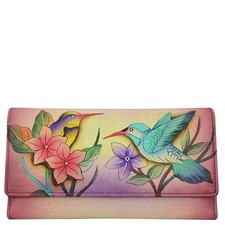 Women's Hand Painted Genuine Leather Multi Pocket Wallet - Birds in Paradise