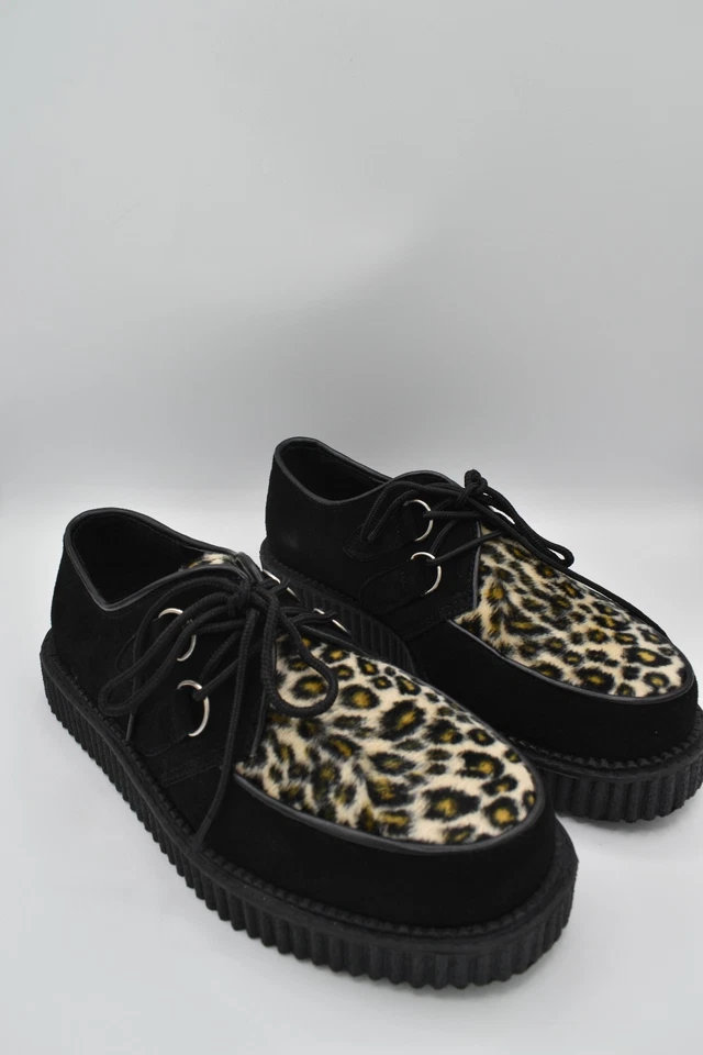 Zapatos Creeper Demonia Negro Gamuza Estampado Leopardo Para Mujer Talla 9/ Para Hombre Talla 7 Foto 2 de 4