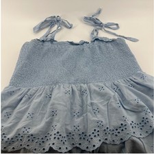 American Eagle Light Blue Eyelet Tiered Smocked Mini Dress XXL Womens Boho Sun