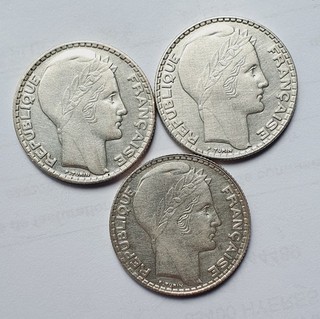 Magnifique lot 3 pièces de 10 francs Turin 1929 1931 1934 en Argent
