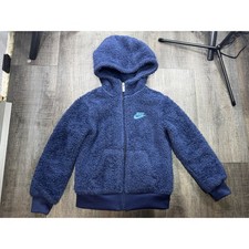 Nike Kids Sherpa Fleece Full Zip Hoodie Navy Blue Fuzzy Jacket Size 4 XS 3-4YRS