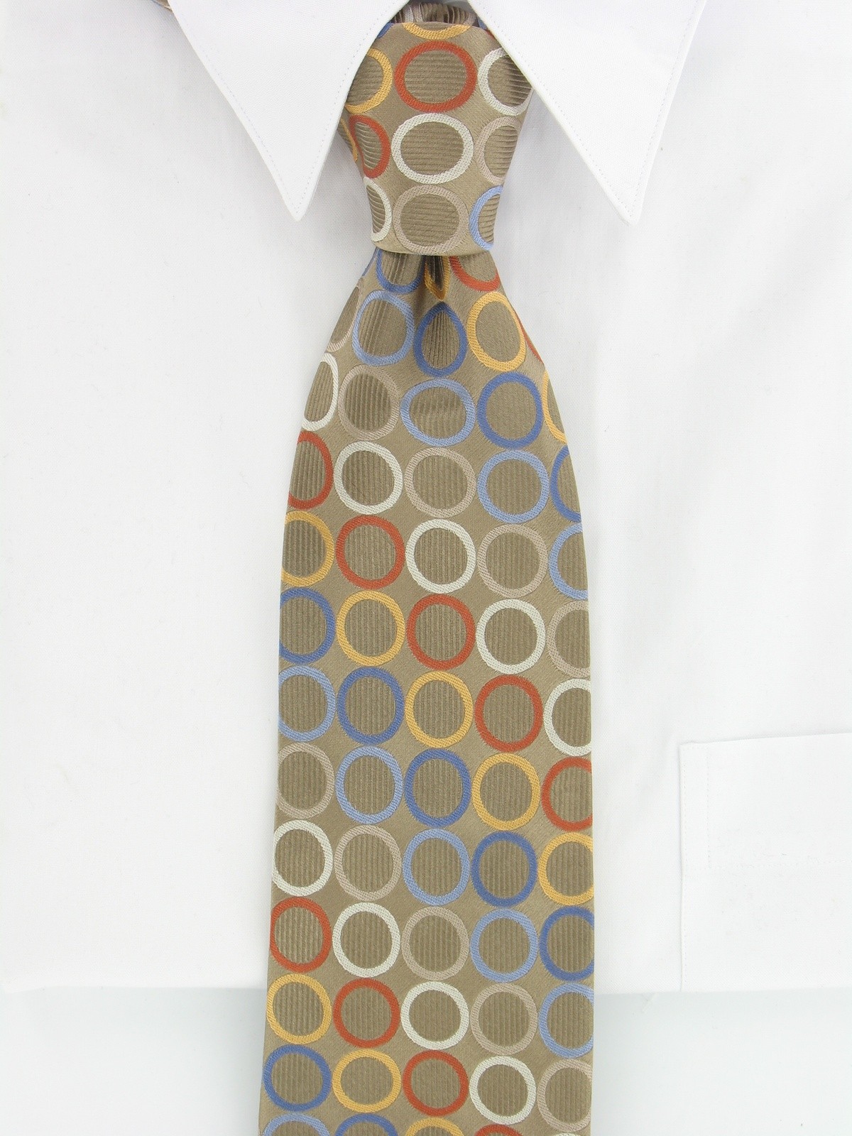 Michael Kors Mens Tie 58in Beige Orange Blue Silk Circles Geometric Patterned