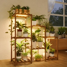 Bamworld Plant Stand with Grow Light Plant Shelf for Mutiple Pots 3 Tiers Ladder
